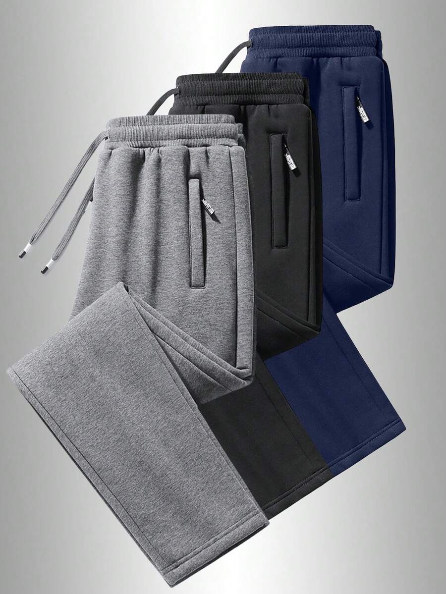 Comfortable Men's Loose Fit Sweatpants - Soft Zipper Pockets, Drawstring Waist, Solid Colors For All Seasons, Casual Wear, Relaxation, And Outdoor Activities - 深灰色 - 查看 1