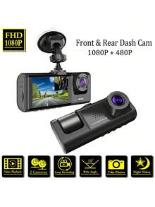 1 件，行车记录仪，前后双通道汽车行车记录仪，1080P FHD DVR 汽车仪表盘摄像头，带循环录像，2 英寸显示屏，不含 SD 卡 - 黑色 - 查看 8