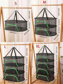 1个黑色、白色、绿色多功能可折叠晾衣架，可用于悬挂衣物、袜子、网袋、干货，低温晾晒，带收纳篮