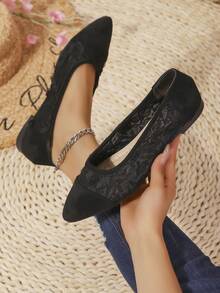 Girl's Casual Black Pointed Toe Flat Loafers, Comfortable And Lightweight Dress Shoes, Suitable For Spring, Summer, Autumn, Nightclub, Size 36-42