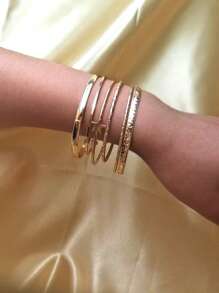 6pcs Vintage Exaggerated Open Star Bangle Bracelet Set, Smooth Asymmetrical Design, Suitable For Women