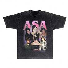 BABYMONSTERS ASA With The Same Style Enami Apricot-Yarn South Korean Fashion TrendSS Outdoor Printcomfortable Short-Sleeved T-Shirt - Black - View 1