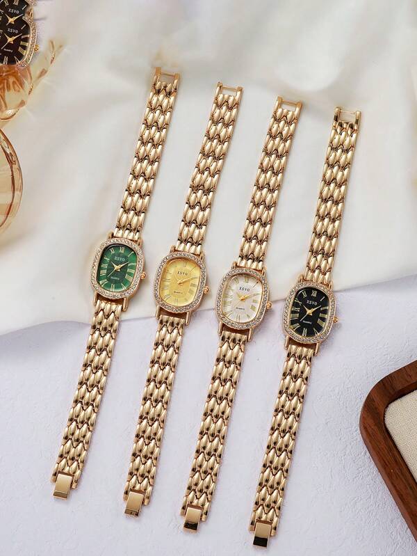 1pc Elegant Luxury Gold Chain Strap Round Dial Quartz Watch, Suitable For Fashionable, Versatile Women For Daily Wear, School, Wedding, Office And Other Occasions