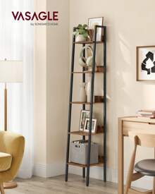 VASAGLE 5 Tier Shelf Ladder Bookcase Storage Stand Office Living Room Bedroom Kitchen Industrial Style Rustic Brown & Black