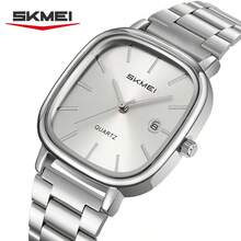 SKMEI 2551 男式现代方形休闲石英腕表奢华古董运动设计合金表壳和不锈钢表带