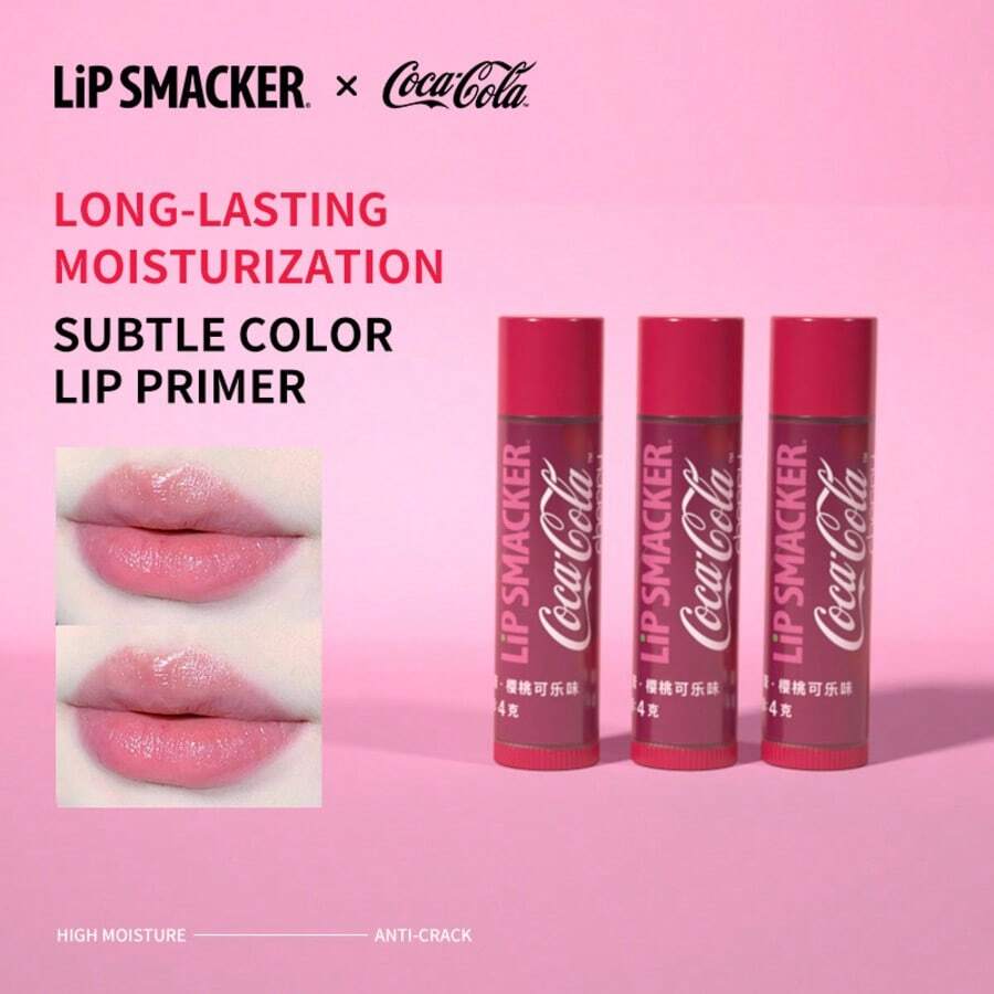 LIP SMACKER Set de 3 bálsamos labiales con sabor a cereza de Coca-Cola, de larga duración y humectantes, con tinte natural brillante, aptos para todo tipo de piel con vitamina E, ideales para regalos, recuerdos de fiesta, San Valentín, portátiles para prevenir los labios agrietados, LIPSMACKER