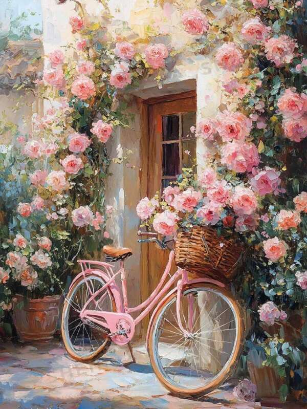 1 Set DIY Diamond Painting Kit, Diamond Embroidery, Full Drill Flower & Bicycle Diamond Painting, Suitable For Wall Decor, Frameless