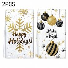 1set/2pcs/100pcs Winter Golden Snowflake Pattern Kitchen Towels And Dish Towels, Suitable For Restaurant, Kitchen, Bathroom Interior Decoration, Party Decoration, Can Be Given As Holiday Gifts