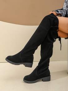 1 双经典时尚四季过膝高筒靴，适合日常穿着和度假，女童靴 - 黑色 - 查看 7