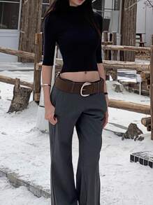 大码女式复古棕色绒面革宽腰带，纯色时尚简约百搭分层腰带配饰，适合秋季、秋季、万圣节日常使用