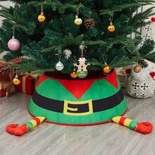 1 قطعة تنورة شجرة عيد الميلاد مع بوت بطول 40 سم، تنورة شجرة عيد الميلاد من الفلانيل ثلاثية الأبعاد مع قاعدة شجرة بأرجل رجل الثلج، غطاء قاعدة شجرة عيد الميلاد بتصميم قرية ريفية، ديكورات عيد الميلاد جميلة لتزيين غرفة الشتاء