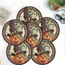 2pcs/4pcs/6pcs Pumpkin Face Pattern Silicone Coasters, Home Decor, Suitable For Halloween, Can Be Used As Halloween Gift, Halloween Decoration, Applicable To Dining Table, Coffee Bar, All Season Decoration, Washable Placemats, Room Decor, Coasters, Drink Mats, Drain Mats, Kitchen Dining Table Mats, Indoor/Outdoor Party Decoration, Home Decor, Ideal Gift