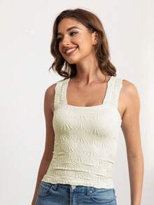 Stylish Ribbed Tank Top For Women - Sleeveless Crew Neck, Stretchy & Comfortable Solid Color Shirt For Casual Attire, Summer Tank Tops - White - View 3