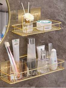 Luxury Wall-Mounted Bathroom Organizer Rack, No Drilling Required, Vanity Storage Shelf For Toiletries - Gold - View 6