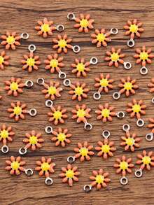10 Pieces, 10 Colors, 7X10mm Stainless Steel Accessory, Plant Charm, Colorful Droplet Sunflower And Daisy Pendant