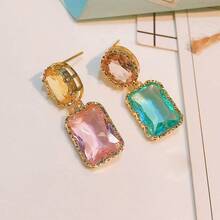 Aretes de colores caramelo, hermosos aretes de cristal barroco multicolor, aretes de diseño asimétrico arcoíris, joyería de moda y encantadora para mujeres, un regalo de Navidad precioso y delicado - arcoíris - Ver 5