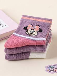 Disney 3/6双装米妮图案袜子，可爱卡通过膝袜（女童款），韩版短袜（男童款），幼儿婴儿袜，秋冬季 - 彩色 - 查看 7
