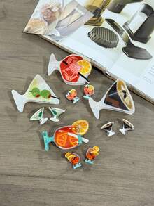 3个/1个鸡尾酒橙汁造型发夹,全新设计,适合丸子头装饰,节日礼物,秋冬季爪夹发饰,适合女士度假装扮和夏季海滩造型 - 彩色 - 查看 7