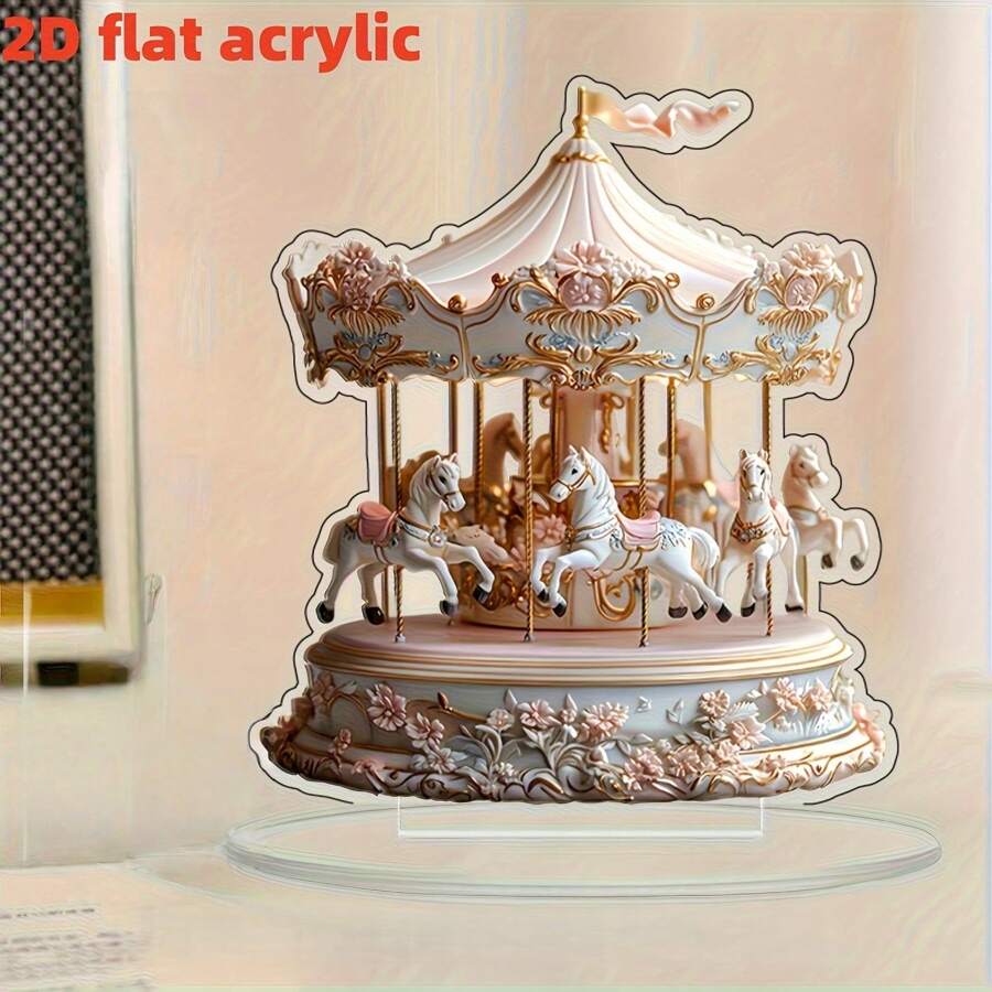 Captivating Acrylic Rotating Carousel 2D Desktop Decor - Perfect For Christmas Ideal Gift, Sunlight Catcher Design (Random Style) Home Decor Christmas Decorations Room Decor Winter
