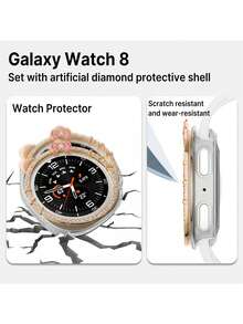 1pc Cute Cartoon Cat & Rose Gold/Silver Watch Case Protector Compatible With Samsung Galaxy Watch 7 FE 6 5 4 40mm 44mm / Watch 5 Pro 45 44mm / Watch6 43mm / Watch4 Classic 46mm, Luxury Rhinestone Jewelry Decorated, Shiny, Protective Cover For Young Fashionable Women