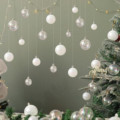 10 件/套白色透明彩虹色圣诞球装饰，节日派对背景墙装饰挂花环