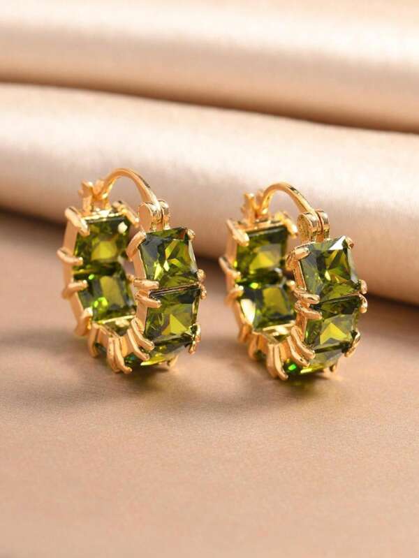 1 Pair Cubic Zirconia Hoop Earrings For Women, Minimalist Fashion Earrings, Unique Small Design, Daily Wear Earrings, Birthday Gift