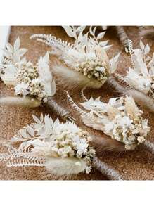 1/3/4/6/8/10/12pcs Mini Dried Flowers Bouquet, Applicable For Home Tabletop Center Decor, Party Cake Decor, Groomsman Boutonniere, Boho Style Groom Vintage Wedding Party Decoration, Gift For Bridal Party Gifts Birthday Graduation,Fall Decor,Autumn