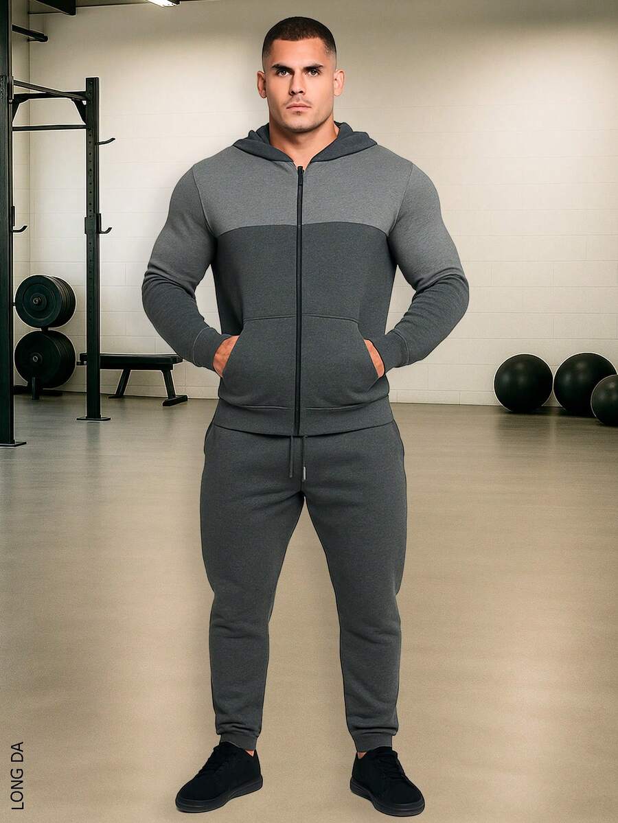 Men Hoodie Co-Ords - Grey - View 1