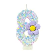 Sequin Creative Cute Personalized Purple Small Flower Number Candle / Cake Decoration Candle With Anti-Drip Wax Tray / Birthday Cake Decoration Candle / Wish Candle / Suitable For Birthday / Party Wedding / Romance / Anniversary