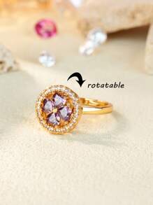 1 PC Luxury Crystal Snowflake Rings For Women Rotatable Fidget Anxiety Adjustable Ring Anti Stress Fashion Jewelry Christmas Gift