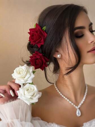 2 piezas Clip de pelo con decoración de flor de rosa estilo bohemio, accesorios para el Día de San Valentín, pinzas para el cabello, pasadores de cabello, artículos escolares