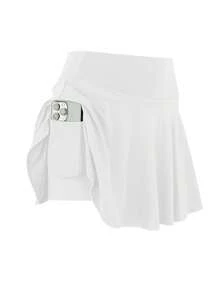 1pc Women Plus Size Athletic Skirt, High Waist Workout Running Tennis Skirt With Pockets, Casual Stylish Skort - 白色 - 查看 1