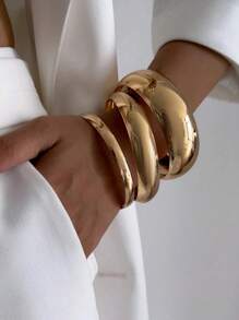 4pcs/Set Exaggerated Metallic Drum Face Charm Cuff Bracelets, Vintage Minimalist Casual Party Unisex Jewelry Bracelet Set Gift (Matte Bracelets With Minor Scratches And Color Variations, Normal Phenomenon)