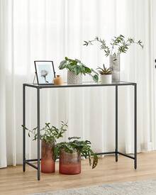 VASAGLE Console Table, Entrance Table, Sofa End, Tempered Glass Table Top, Easy Assembly, Adjustable Legs, For Living Room, Entryway, Corridor, Ink Black, Transparent - Black - View 3