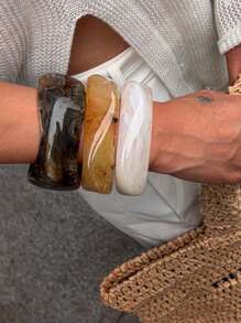 3 件套夸张不对称树脂半透明手链，女士适用，独特百搭 - 彩色 - 查看 3