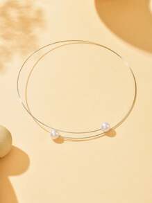 1pc Faux Pearl Choker Necklace In Vacation Style - Yellow Gold - View 10