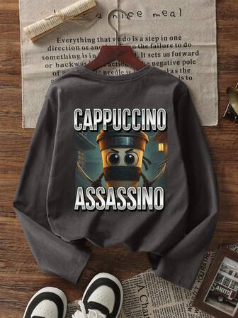 1pc Tween Boy Printed Long Sleeve T-Shirt, Young Student Clothing, Suitable For Autumn/Winter, Can Be Worn As Innerwear Or Outerwear