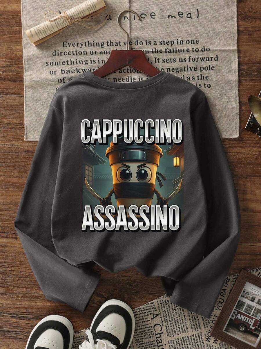 1 szt. Koszulka z długim rękawem dla chłopców w wieku nastoletnim, z nadrukiem, odzież dla młodych uczniów, odpowiednia na jesień/zimę, można nosić jako bieliznę lub odzież wierzchnią