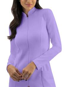 纯色前拉链双口袋实验室大衣 - 紫色 - 查看 7