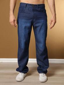 Barão Balão Men's Jeans, Wide Leg Model - 深色水洗藍 - 查看 4
