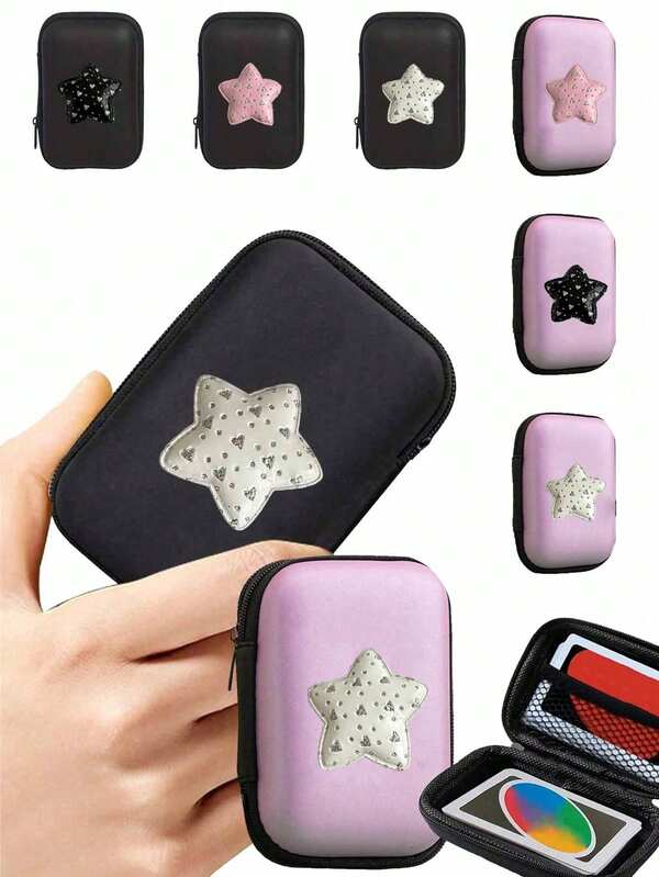 1 pieza Bolsa de almacenamiento portátil con elementos decorativos en forma de estrella y corazón de estilo Y2K, de material EVA a prueba de agua y golpes, caja de almacenamiento resistente a los golpes, apta para guardar joyas, pasadores para el cabello, audífonos y cables de datos