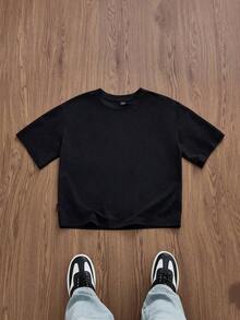 SWAVVY Camiseta negra corta con estampado de cámara, de talla estándar para hombre, de moda para el verano QH25 - Negro - Ver 3