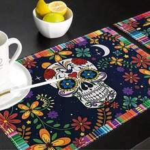 4/6pcs We Love Dances, Skull Halloween Place Mat Dining Table,Elegant Heat Protection, Classic Decor, And Spill-Resistant - Perfect For Coffee Tables, Dining Tables, And Kitchen Tables - Enhance Your Home Decor With A Unique Touch Halloween Party - Multicolor - View 7