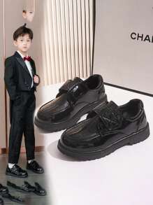 1 Pair Boys Casual Comfortable Lightweight Wear-Resistant Indoor/Outdoor Children Shoes, Fashionable Black Boys Oxfords Performance Shoes - Black - View 19