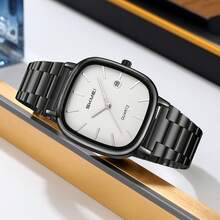 SKMEI 2551 男式现代方形休闲石英腕表奢华古董运动设计合金表壳和不锈钢表带