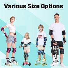 Adult/Kids Knee Pads Elbow Pads Wrist Guards 6 In 1 Protective Gear Set For Inline Roller Skating Skateboarding Scooter BMX Etc. - Black - View 3