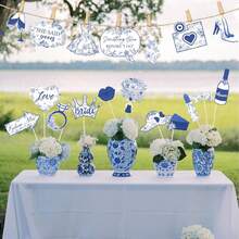 24pcs "Blue Theme" Photography Props, Suitable For Bridal Shower, Bachelorette Party, Wedding, Engagement Party, And "Eve Of Wedding" Themed Bridal Shower Decor - Multicolor - View 8