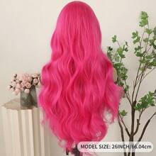 13X4 Free Part Ombre Pink Body Wave Synthetic Lace Front Wigs For Women 28 Inch Long Wavy Hair Wigs Glueless Soft Pink Ombre Colored Wigs Heat Resistant Christmas Wig Natural Long Wave Lace Front Wigs For Daily Party Cosplay Use - 玫紅色 - 查看 9