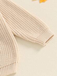 Toddler Boys Girls Halloween Sweater Pumpkin Knit Pullover Long Sleeve Crew Neck Pumpkin Ghost Letter Embroidery Ribbed Knitted Jumper For Baby Boys Girls Casual Halloween Ribbed Knitwear