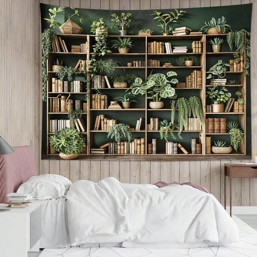 1pc Fantasy Library Tapestry Fairytale Tree Vintage Bookshelf Tapestry For Bedroom Retro Bookshelf Book Wall Decor For Classroom Study Room College Room Dorm, Durable Tapestries | Home Decor | 2D Flat | Festival Decor | Indoor Decor, Gift Tapestry - Style 2 - 查看 1